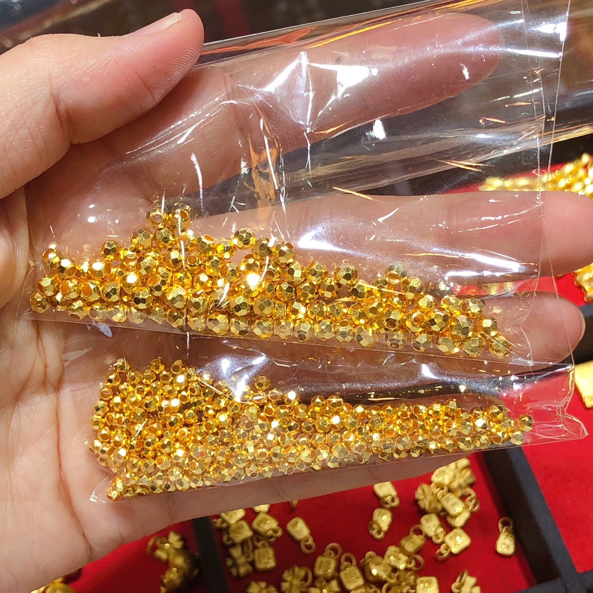 Pure Gold Gold Bouncy Bead Bracelet Pure Gold 999 Flash Broken Gold Necklace Women's Transfer Beads Fine Glitter Gold Bead Bracelet