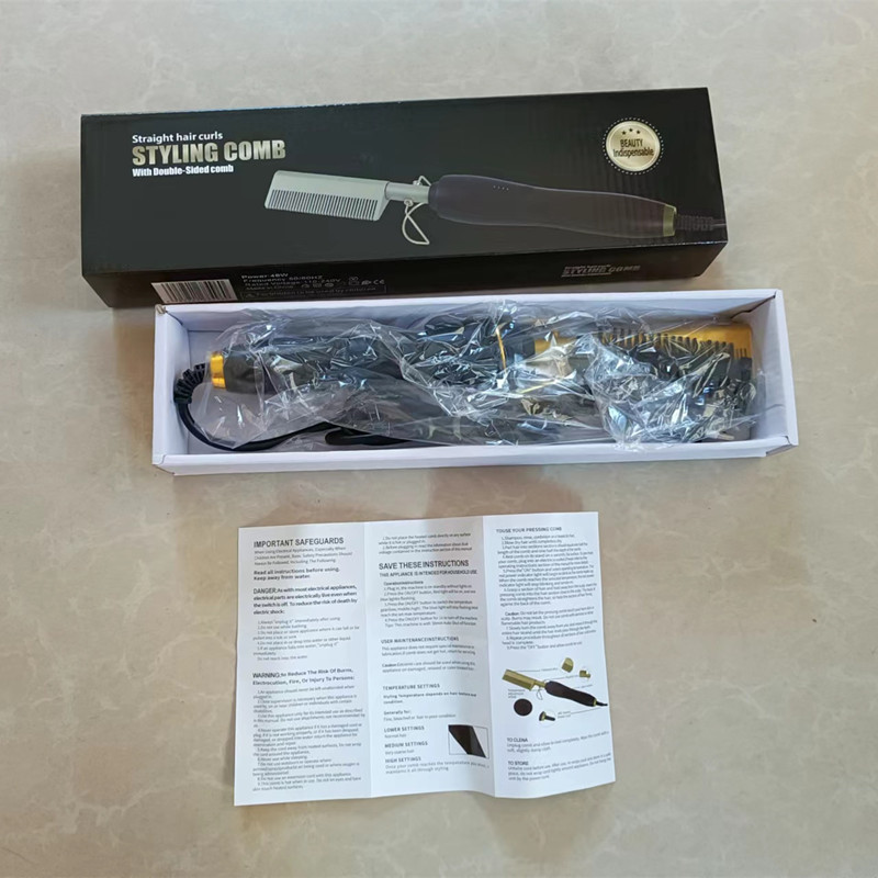 Amazon Hot Sale Electric Curling Hair Comb Household Curling Hair Stick Wet and Dry Dual Use Copper Comb Curling Straight Multifunctional Electric Straightening Hair Comb