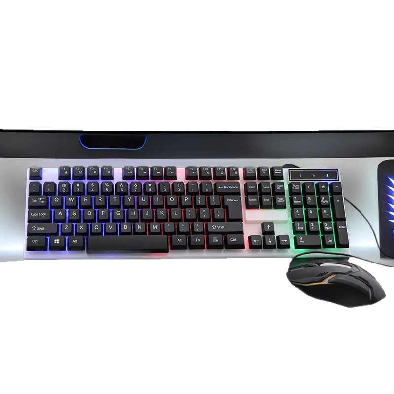 Manufacturer K-518 Rainbow Luminous Wired Keyboard and Mouse Set Home Business Office Backlit Keyboard and Mouse Set