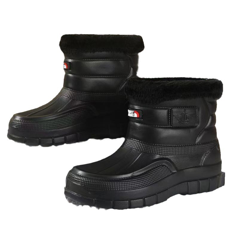 Fleece-lined warm outdoor waterproof cotton-padded shoes men's rain boots car washing room construction site labor protection wear-resistant mid-high water shoes snow boots