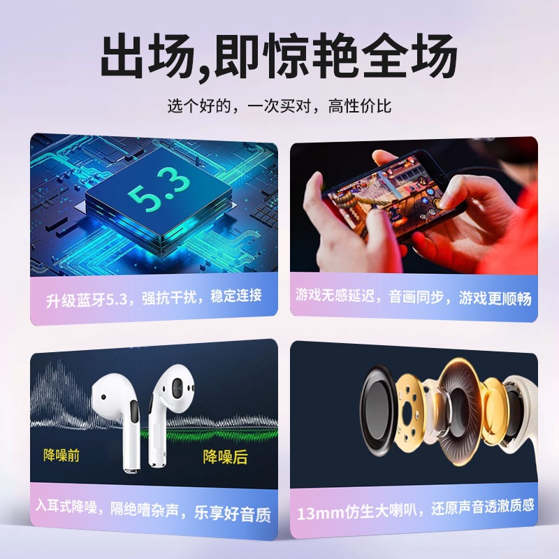 Long Battery Life Gaming Bluetooth Earbuds Ultra Long Battery Life Noise Canceling Headphones