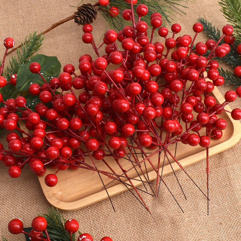 Artificial red fruit branch Holly fruit fortune fruit rice fragrance red fruit auspicious fruit fake flower living room hotel decoration wedding
