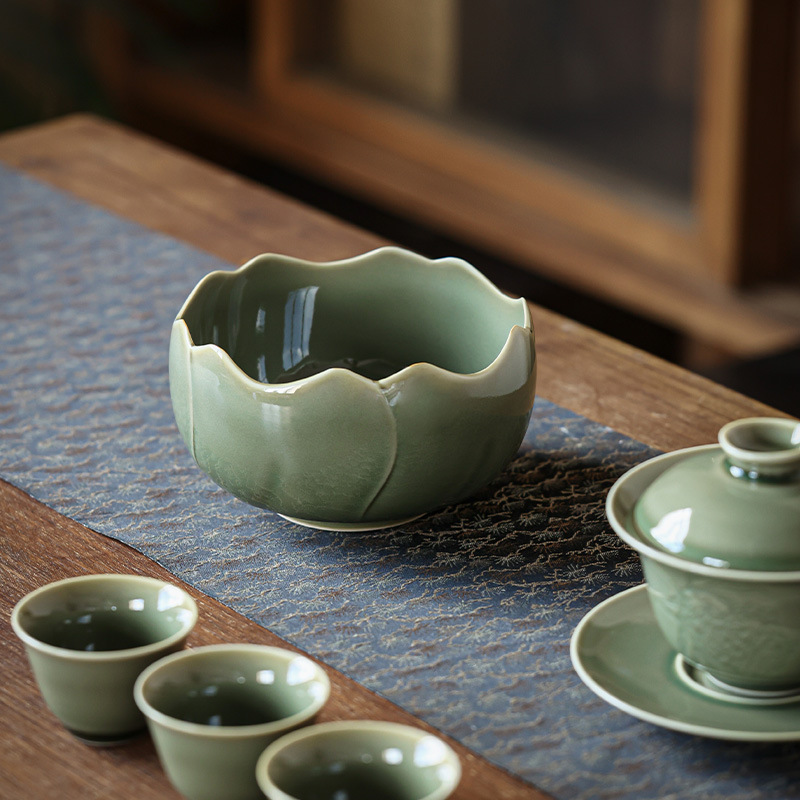 JHuan Yue Kiln Celadon Tea Washing Ceramic Tea Dregs Tank Household High-end Water Pon Washing Tea Bowl Kung Fu Tea Set Accessories