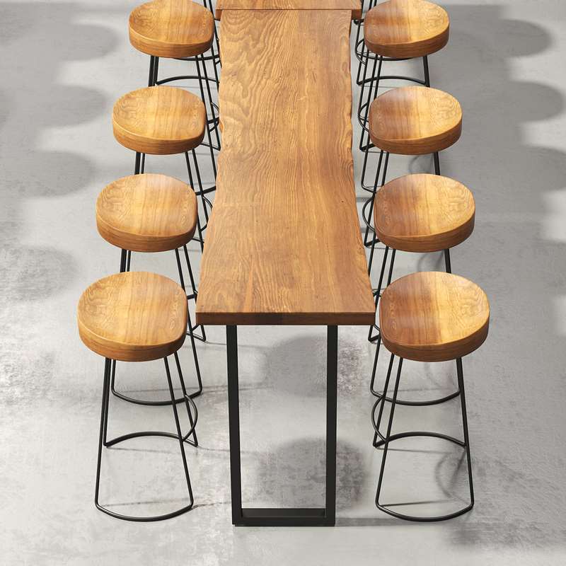 Solid Wood Long Bar Table and Chair Milk Tea Shop Casual High Table Dining Table Cafe Wall Bar Table and Chair Combination