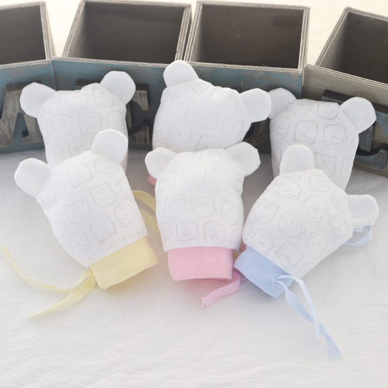 Baby's Anti-scratch Mesh Cotton Gloves Summer Thin Breathable Cool Flower Drawstring Lace-up Baby's Adjustable Gloves