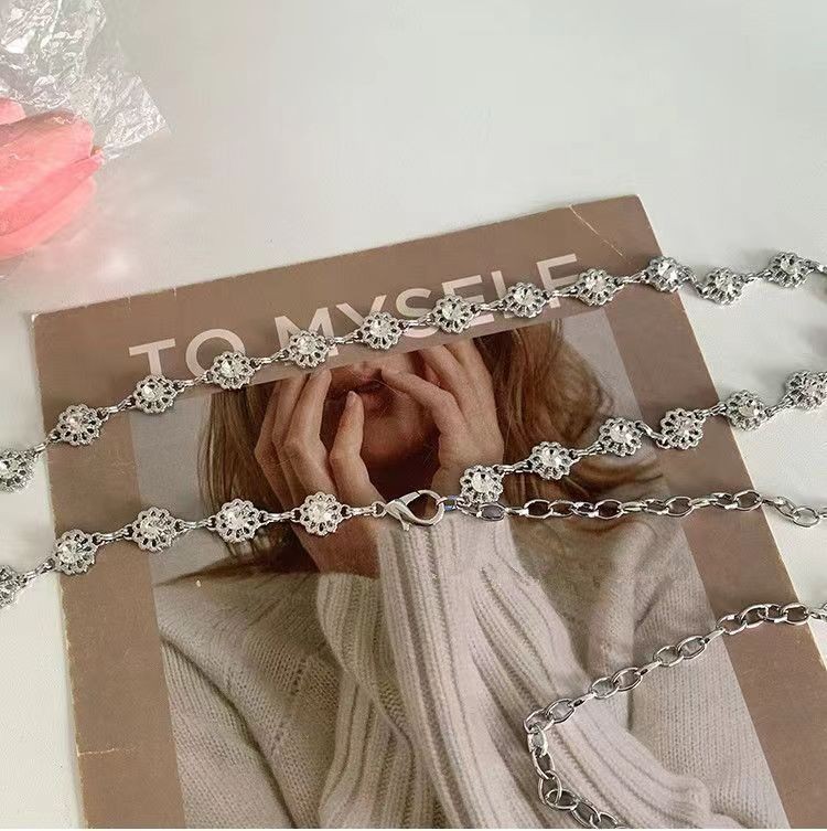 Love pearl waist chain with skirt pants rhinestone decoration suit slim waist summer ins chain thin belt