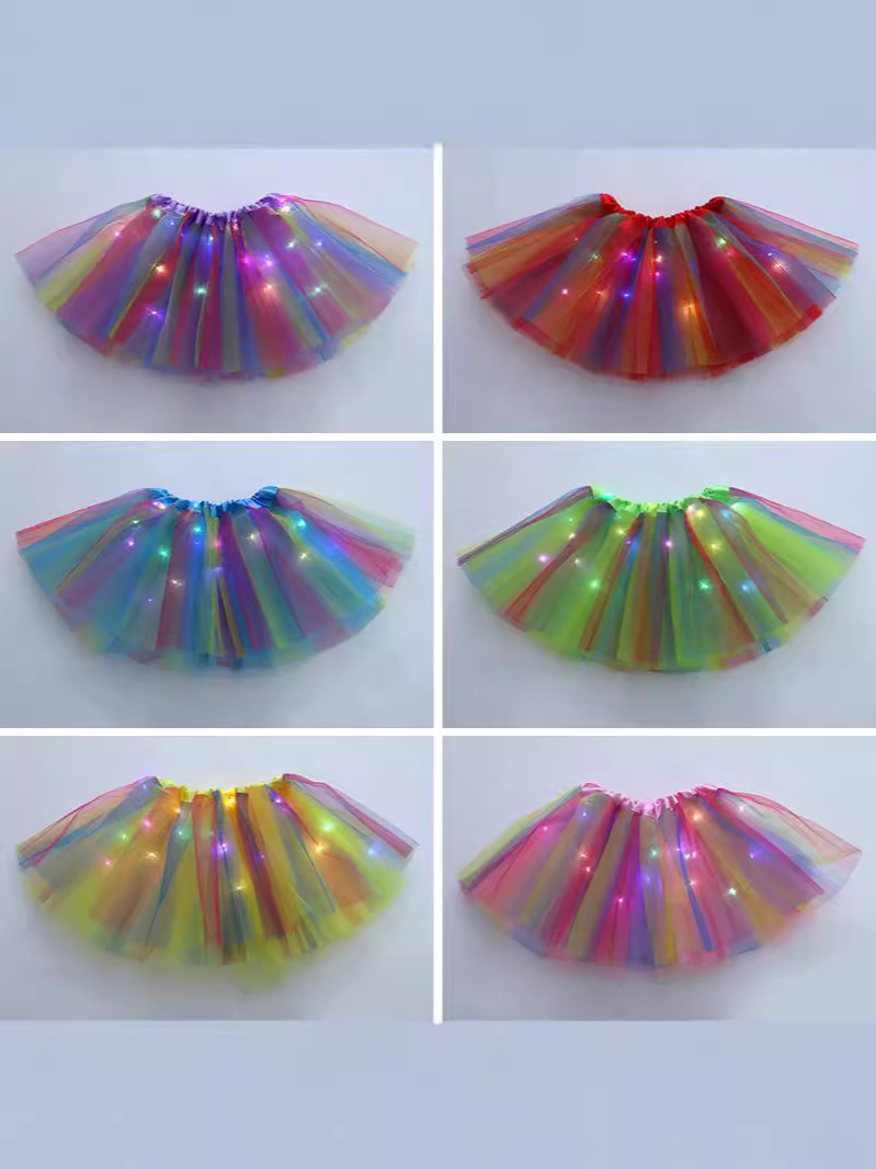 Импортная юбка для детей с радужным принтом, легкая юбка ТУТУ с LED подсветкой