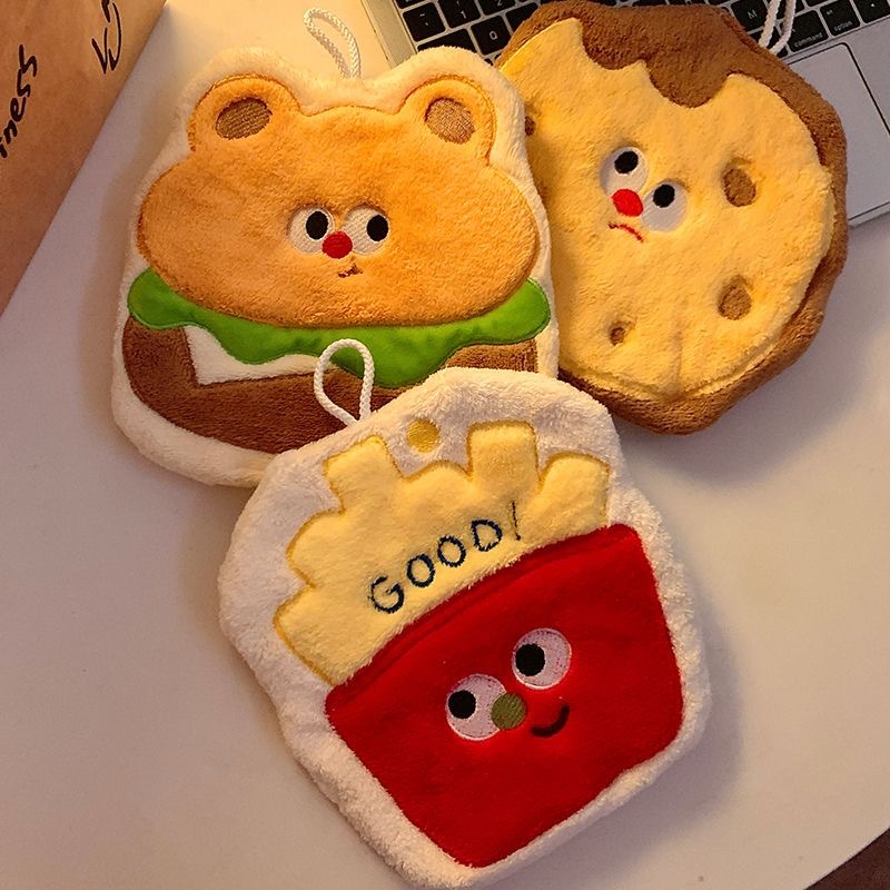 Милое полотенце с картошкой фри, висячий платок, для туалета и кухни, мультяшное, утолщенное