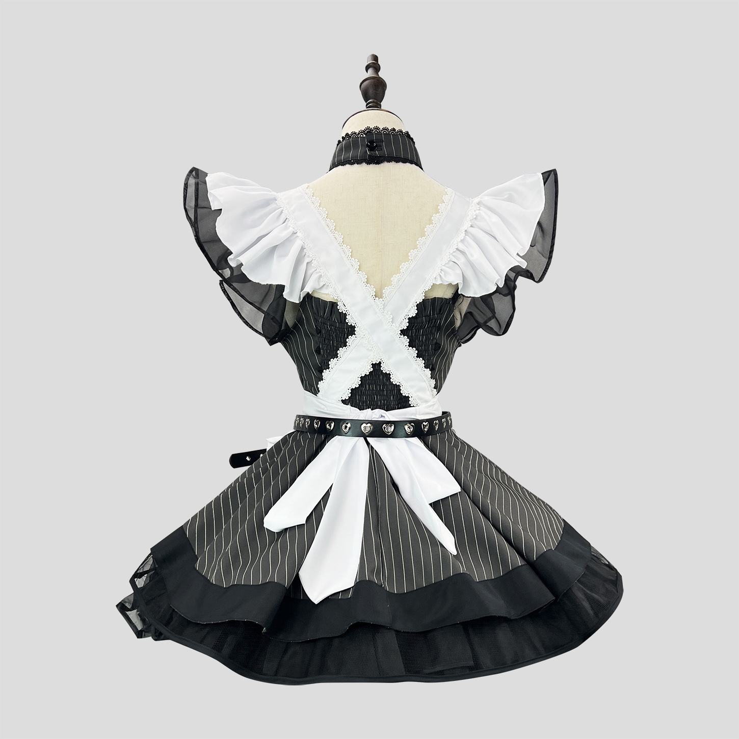 New Retro Black and White Striped Lolita Maid Outfit Subculture Japanese Cute Apron Set Cosplay Dress