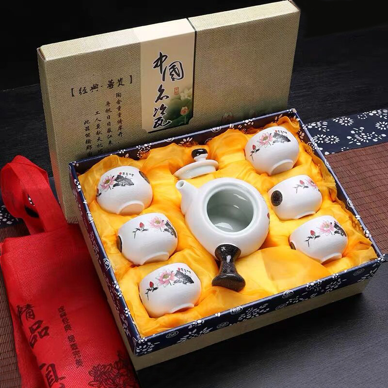 Полный комплект чайных чашек с снежным узором, набор Kung Fu, керамический креативный маленький подарок, чайник Dehua, оптовая портативная версия