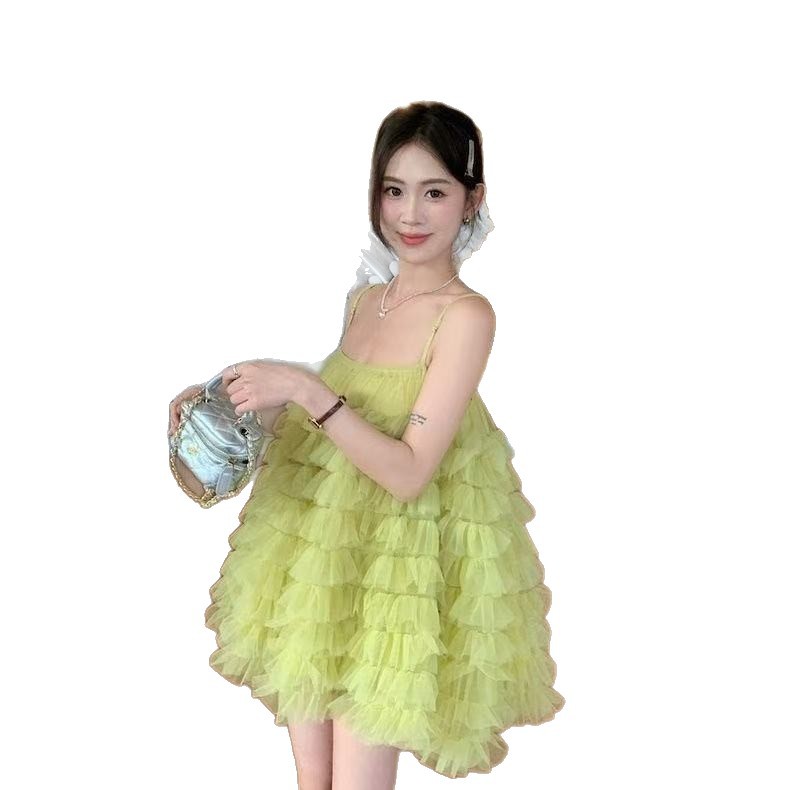 Vacation Style Mesh Splicing Suspender Dress for Women 2025 Spring and Summer New Style Slimming Look and Chic Cake Skirt Trendy