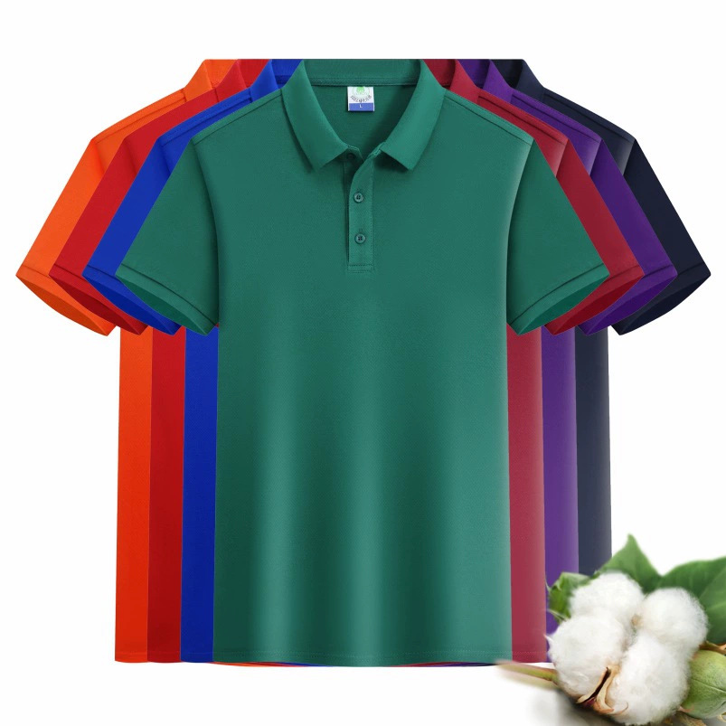 Customized Pure Cotton Polo Shirts, Corporate Advertising Shirts, Collared Short-Sleeve T-Shirts, Embroidered Work Clothes with Logo Printing, Sweat-Absorbent