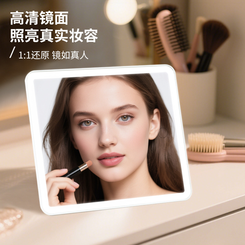Cross-Border Makeup Mirror with Light 180-Degree Rotating Led Light Vanity Mirror Small Mirror High-Definition Fill-In Light Desktop Makeup Mirror