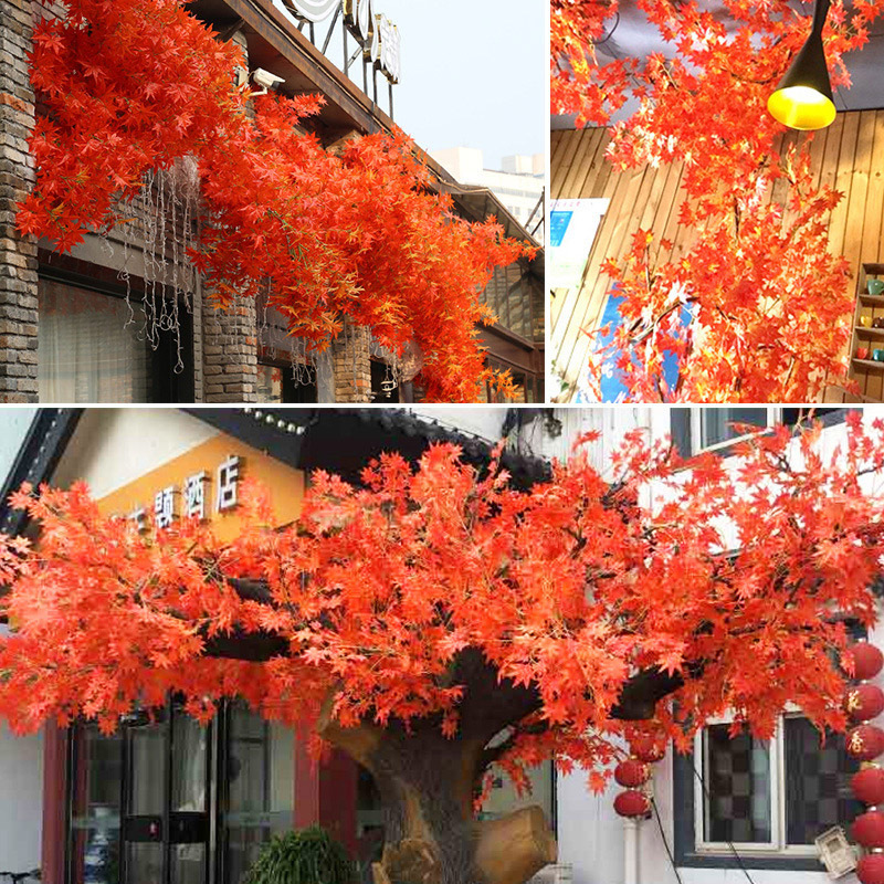 Halloween Decoration Simulated Red Maple Leaf Maple Leaf Green Plant Vine Christmas Thanksgiving Ornament Rattan