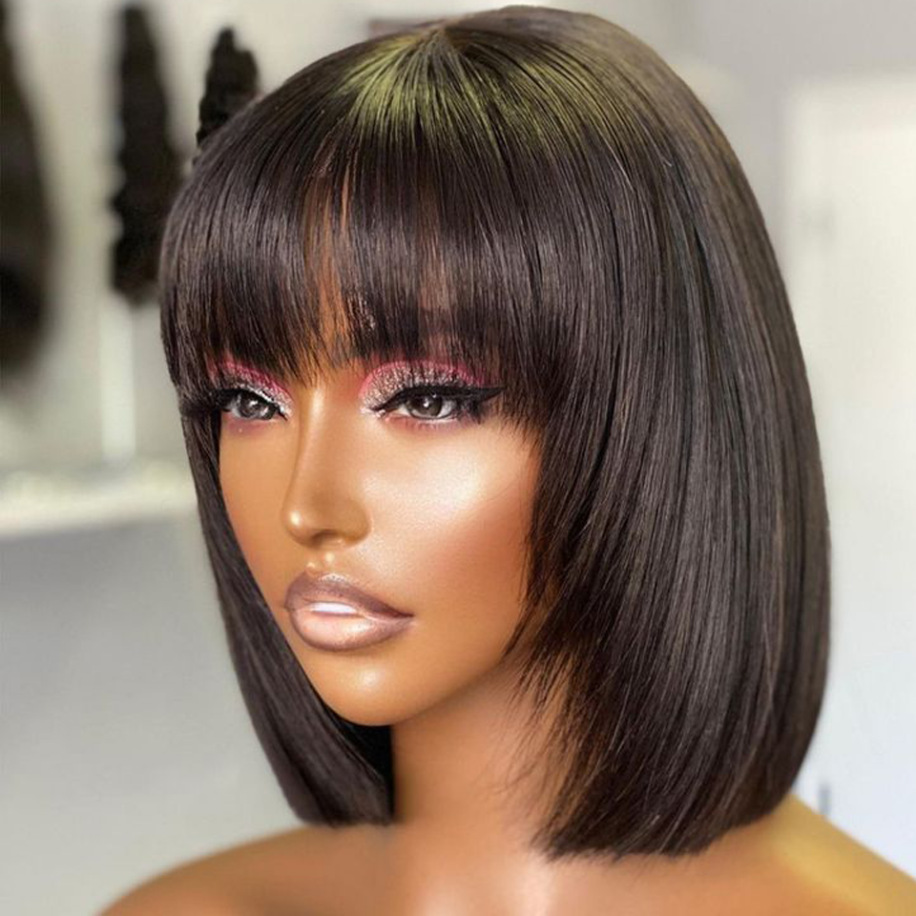 Amazon foreign trade wig European and American women's short hair Bobo head wig neat bangs short hair buckle chemical fiber hair set manufacturers