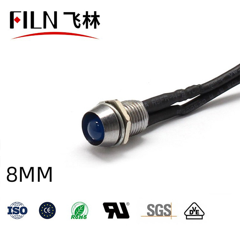 8mm Normcore Version Concave Head Indicator Light 12V220V Wired Signal Light Led Waterproof Manufacturer (Fl1M-8Cw-3)
