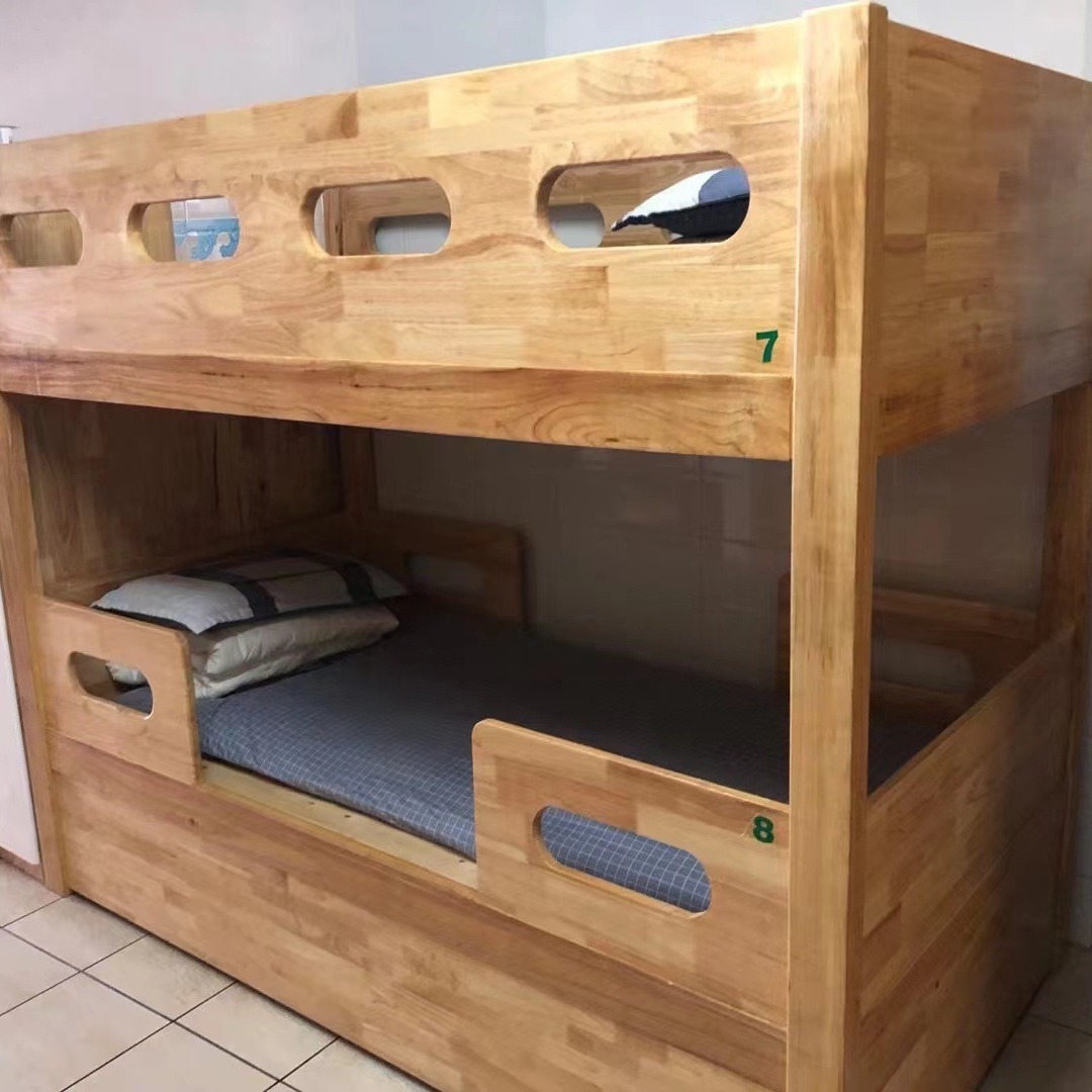 Processing Solid Wood Bed Modern Simple Nordic Economical Oak Single Double Bed Rental Room Dormitory Bed