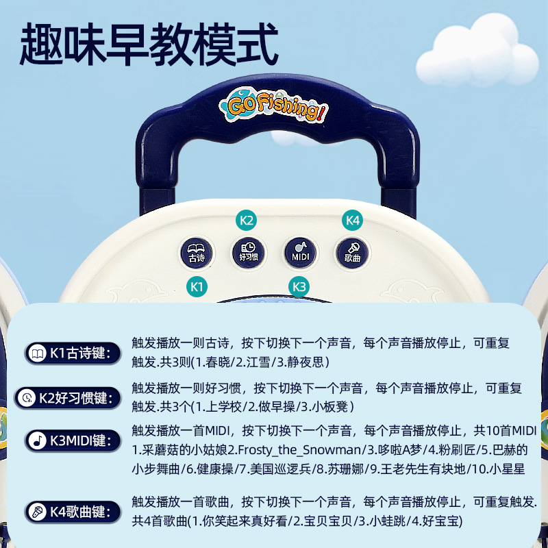 Fishing toy children's educational electric 3 baby 2 girls 1 child 1 year old boy 0 gift 61 section magnetic two