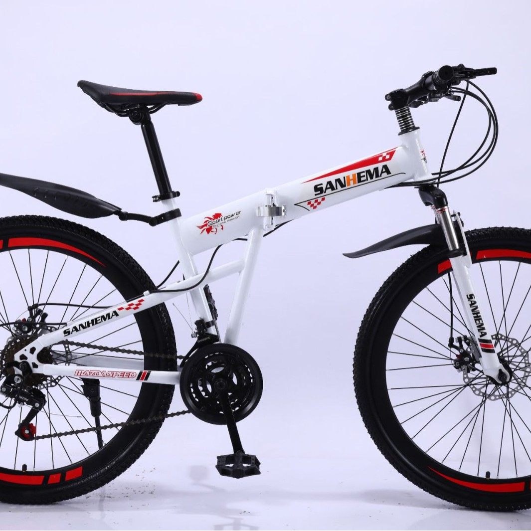 Source Factory Mountain Bike 24/ 26inch Double Shock-Absorbing Integrated Wheel Folding Mountain Bike for Off-Road Riding