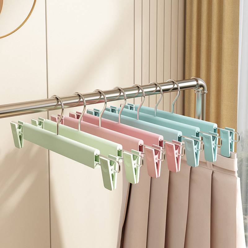 Strong Seamless Retractable Trouser Rack Plastic Trouser Clip Non-Slip Wholesale Black Clothing Store Home Adult Trouser Hanger Thickened