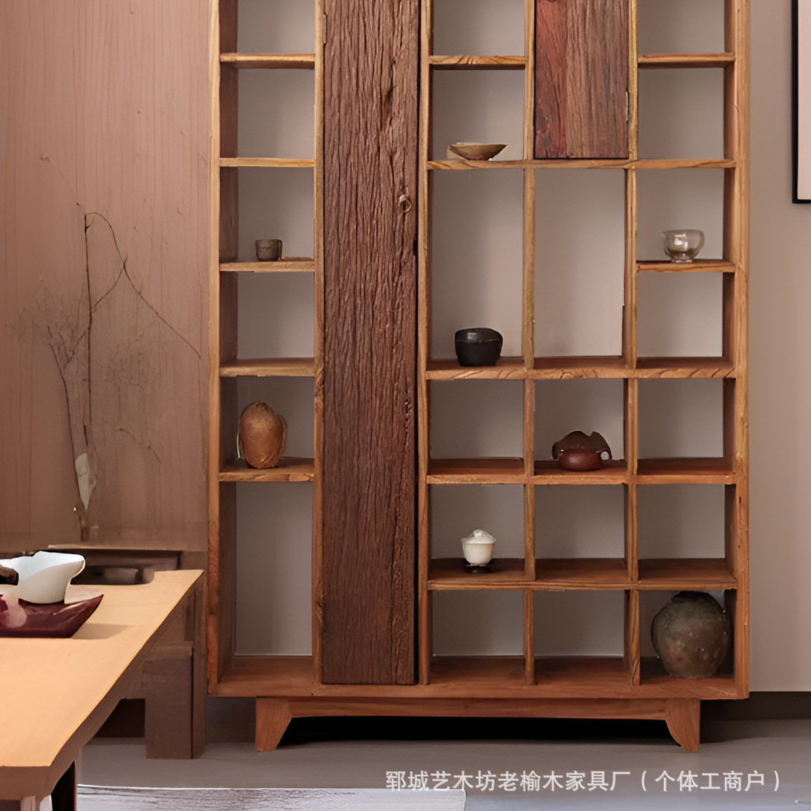 Quiet Style Old Elm Wooden Ancient Rack Chinese-style Home Entrance Living Room Tea Set Hand-made Ancient Rack Small Multi-layer Rack