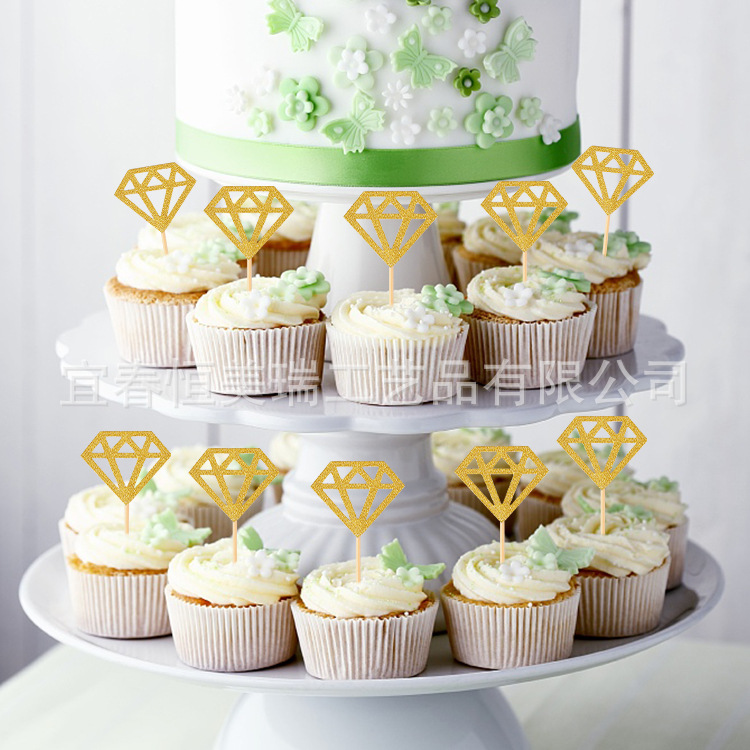 Sparkling Diamond Cake Card Cake Plug-in Engagement Theme Party Cupcake Decorations