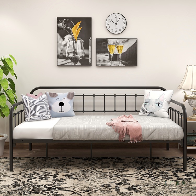 European-Style Sofa Bed Dual-Purpose Wrought Iron Bed Single Small Apartment Living Room Study Nap Simple Multi-Functional Wrought Iron Sofa