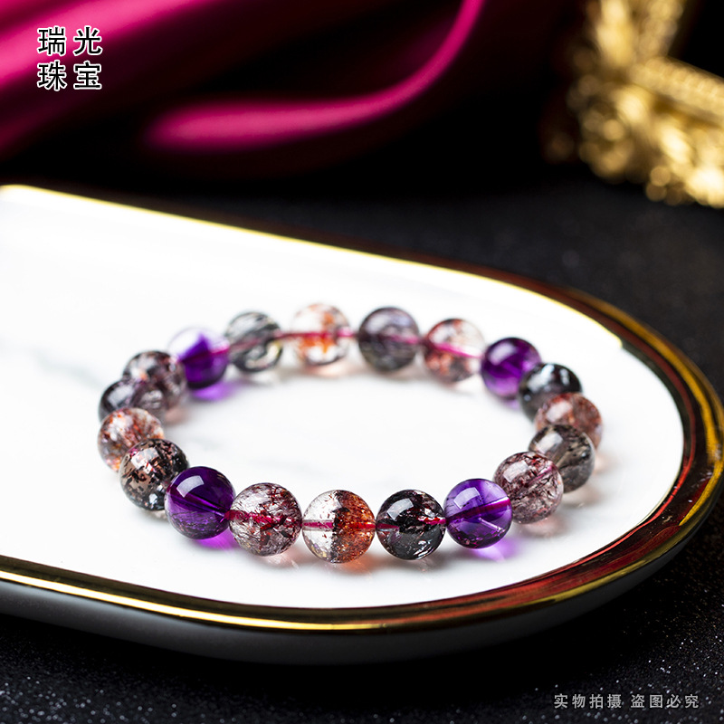 Ruiguang Jewelry Live Broadcast Late Class Black Hair Crystal Blonde Crystal Gray Moonstone Silver Obsidian Bracelet Cinnabar Crystal Bracelet