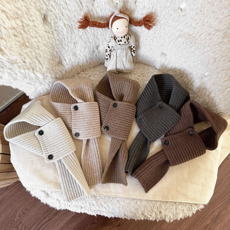New Korean Children's Scarf Autumn and Winter Western Style All-match Men's and Women's Baby Scarf Button Korean Cross Pullover Scarf