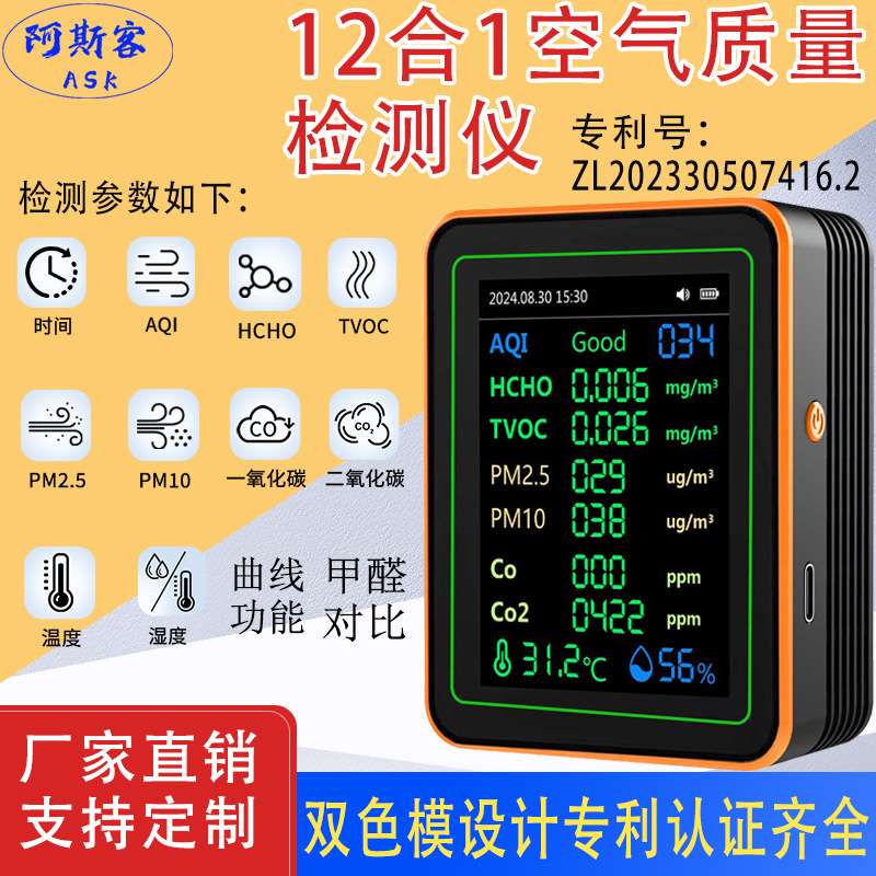 Частный детектор формальдегида Spot 15-в-1 Монитор углекислого газа PM2.5 CO2 Обнаружение качества воздуха