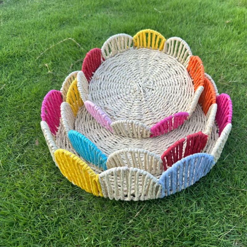 Imitation Rattan Woven Rainbow Fruit Living Room Desktop Storage Basket Fruit Plate Storage Basket Nut Snacks Hand-Woven