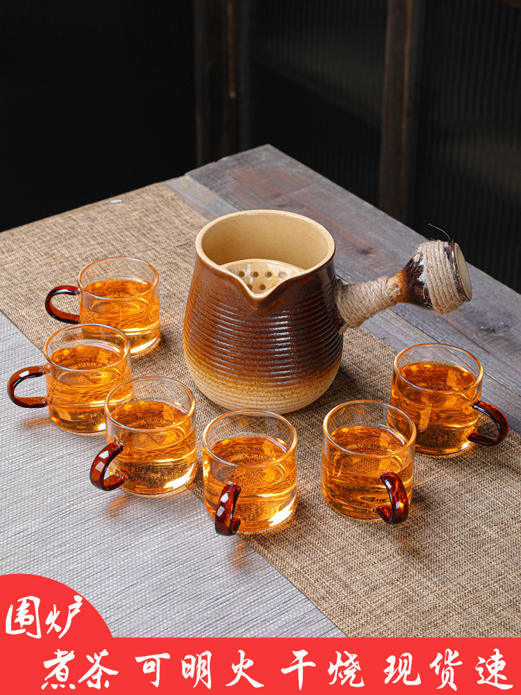 Roasted Milk Tea Pottery Pot Around the Stove to Make Tea and Boiler Can Open Flame Dry-Fired Teapot High-Temperature Side-Handled Pot Manufacturer Yuqin