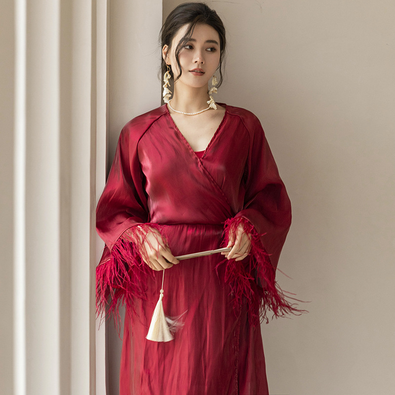 Fairy Morning Gown Female Bride Sexy Nightgown Wedding Pajamas Feather Bathrobe Premium Sense French Bridesmaid Morning Gown Fairy