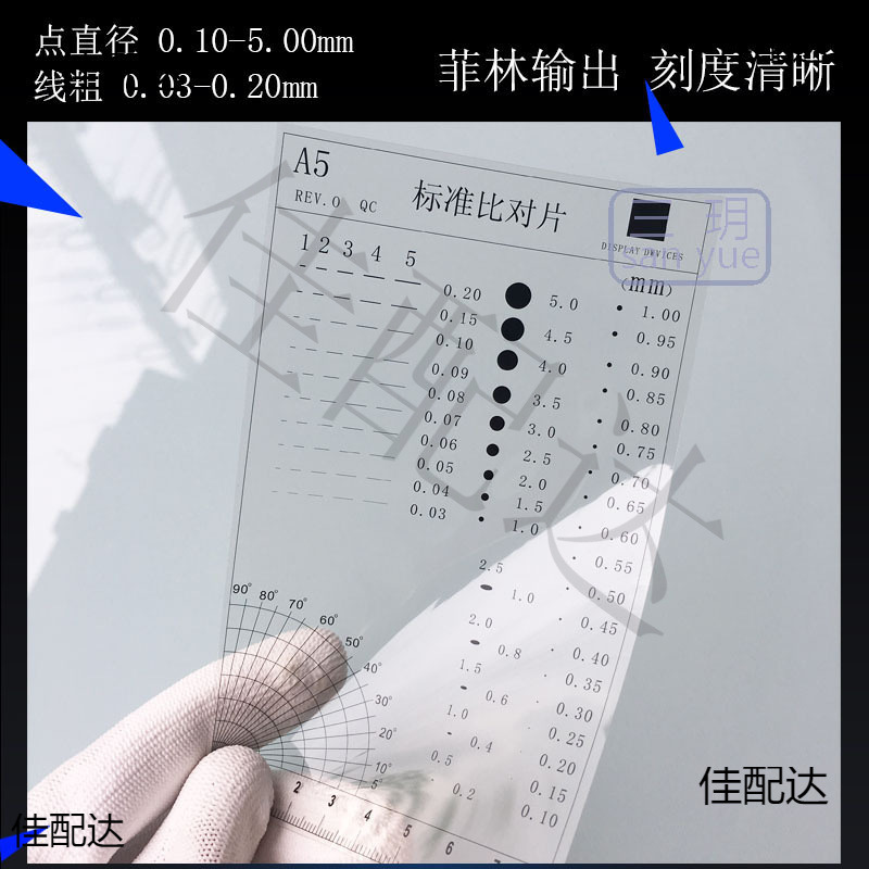 Тестовая карта для определения инородных тел A5, прозрачный эталонный измеритель.
