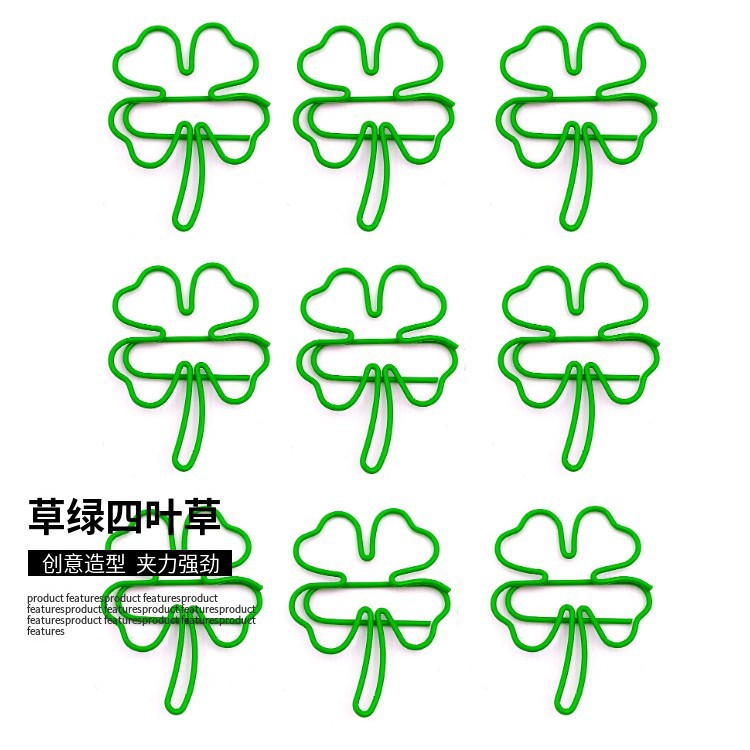Four-leaf clover paper clip ins style gift hand account decoration fixed decorative paper clip green lucky straw paper clip