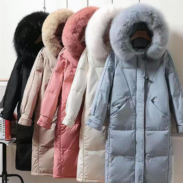 24 Winter New White Duck down Jacket Women's Long Over-The-Knee Bread Jacket Brand Korean Style Jacket Wholesale Supply
