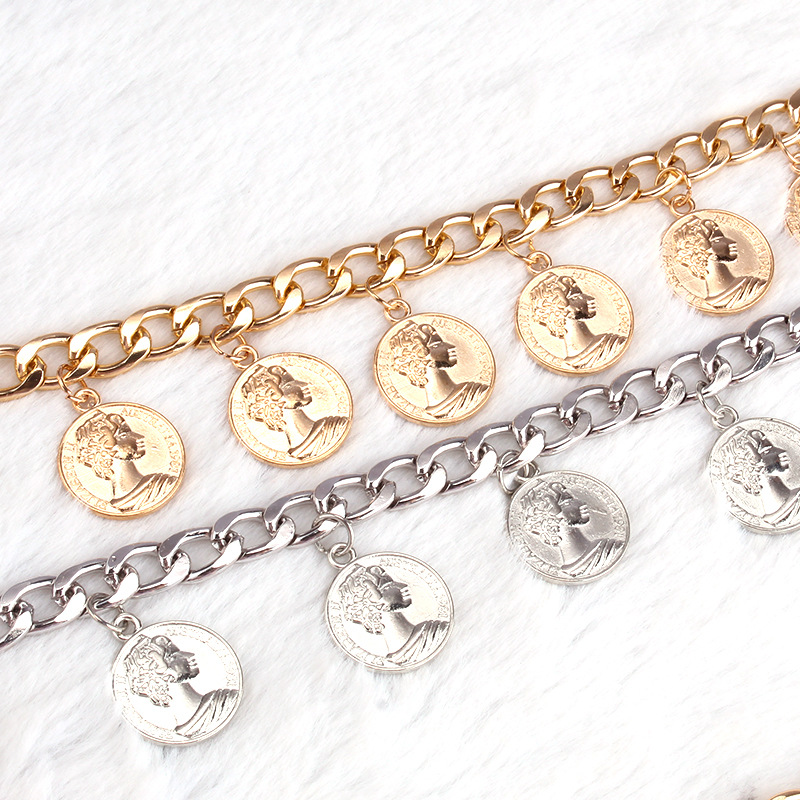 European and American Cross-border Hot Selling Vintage Figure Coin Decorative Pendant Body Chain Sexy Cold Style Simple Waist Chain for Women
