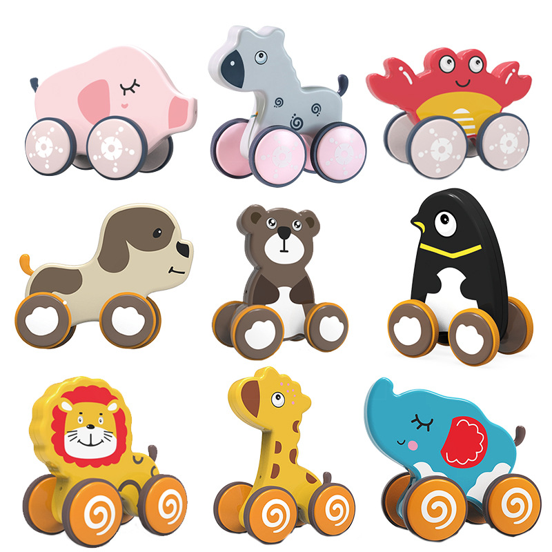 Cross-border children's drag toy car hand pull rope traction animal car baby baby puzzle early education toddler toy