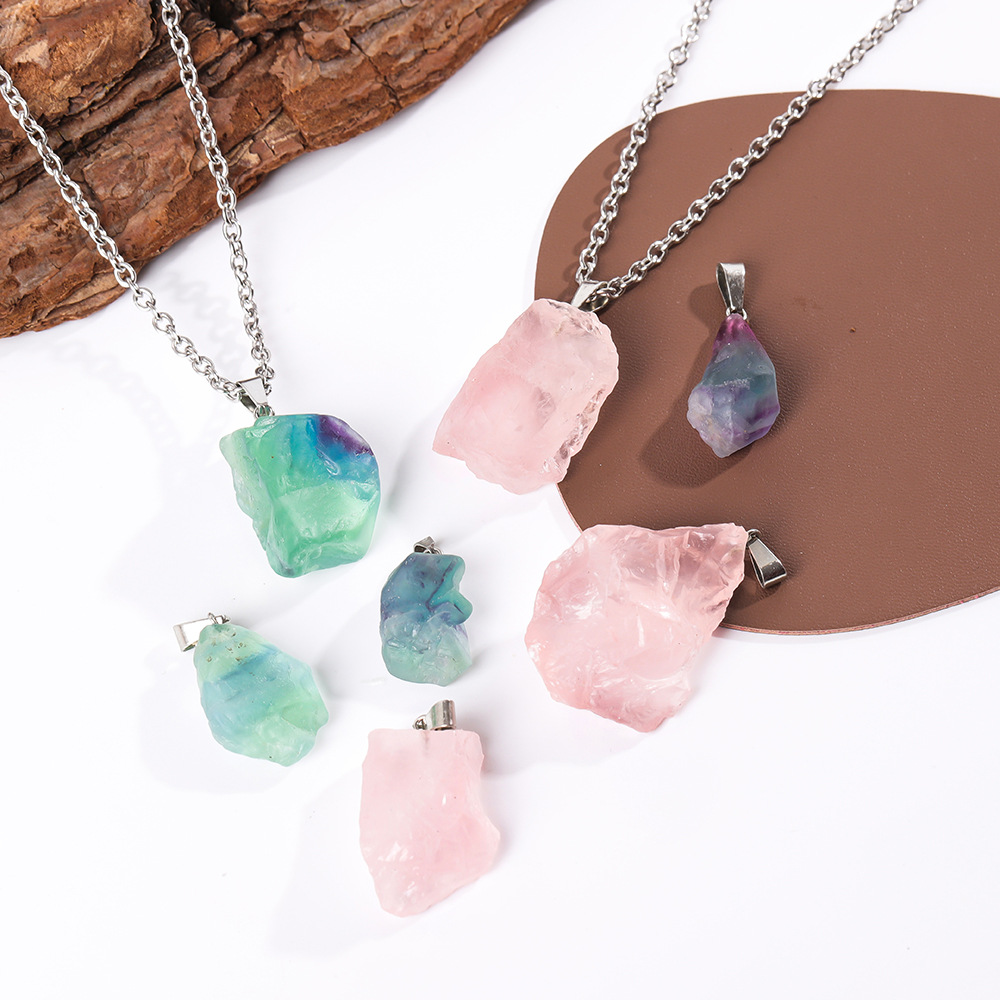 Natural Asymmetrical Crystal Raw Stone Gravel Pendant European and American DIY Jewelry Rose Quartz Necklace Crystal Pendant Wholesale
