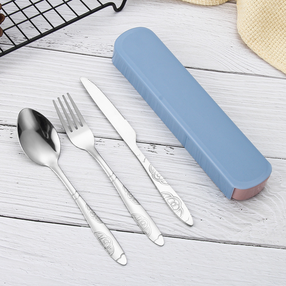 Western Food Tableware Set Knife and Fork Spoon Stainless Steel Spoon Fork Chopsticks Three-piece Portable Storage Box Printable LOGO