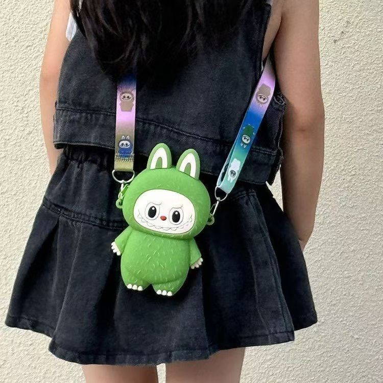 Cross-Border Popular Kidsren's Silicone Coin Purse Labubu Cartoon Bag Diagonal Coin Purse Storage Hanging Bag