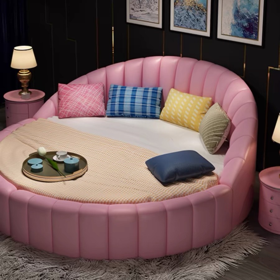 Round Bed Double Big Round Bed Hotel Hotel Big Round Bed Modern Simple European Style Couple Ins Internet Celebrity Princess Big Bed