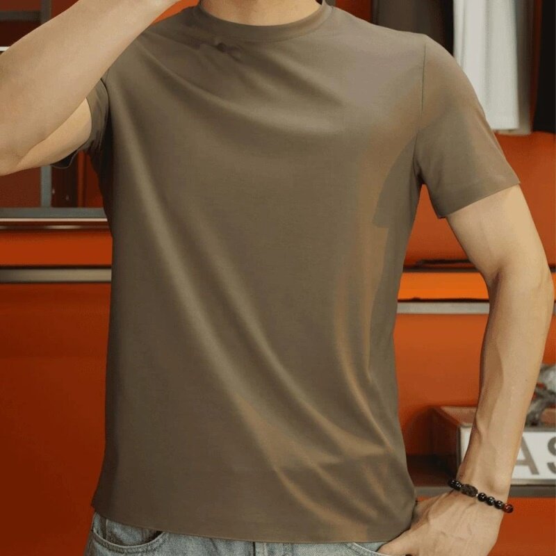 3447 Original Summer New Pure Color Short-Sleeved T-Shirt Men's Fashionable Breathable Gas Shirt