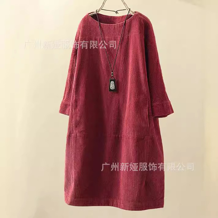 Новое осеннее и зимнее платье из вельвета Мии повседневное платье чистого цвета свободного кроя для полных женщин