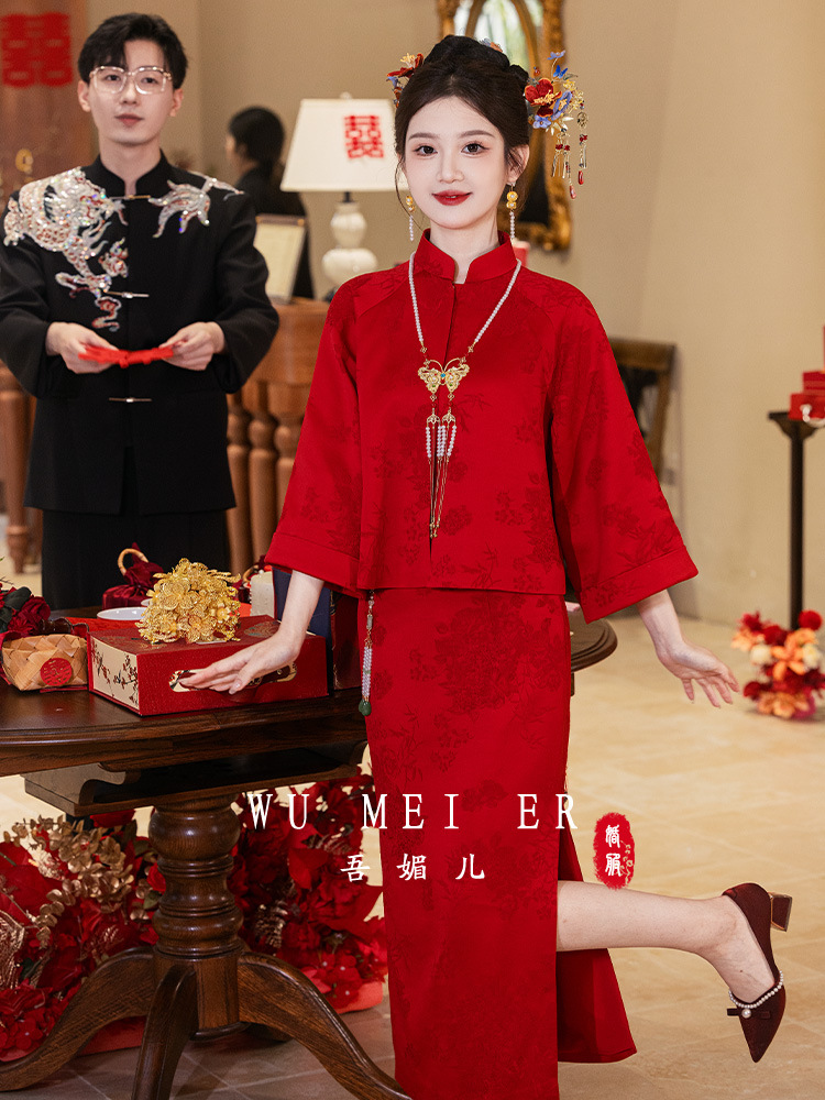 New Chinese-Style Engagement Dress 2025 Autumn New Design Petite Wedding Toast Dress Two-Piece Set for Homecoming Banquet