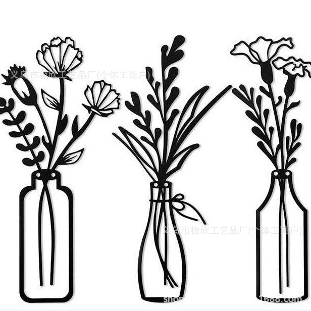 Amazon Hot Sale Wall Decoration Background Iron Art Painting New Metal Vase Wall Hanging Wall Decoration Bedroom Living Room Home