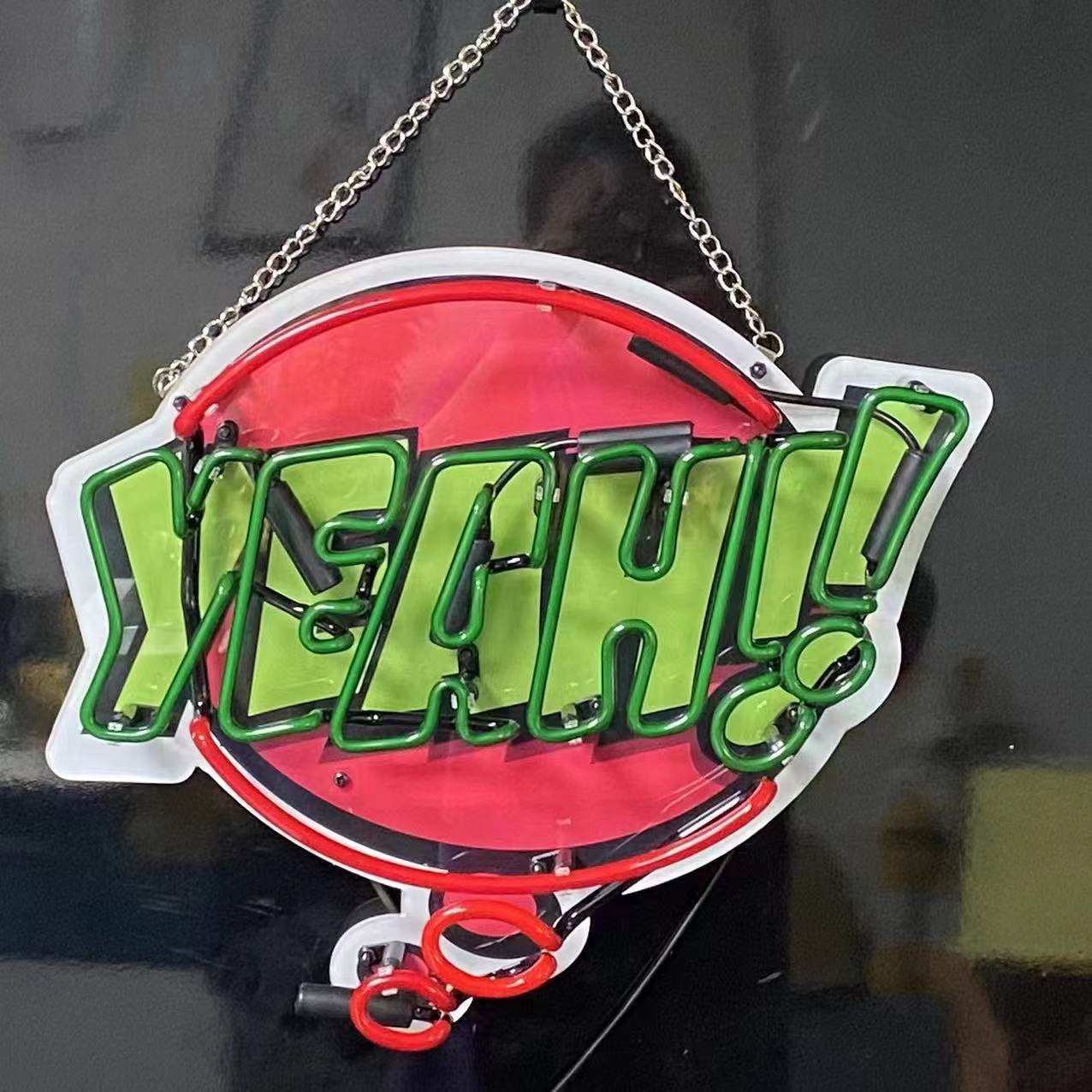 Yeah, Glass Neon Light Pendant Sign, Colored Glass Sign, Ambient Light