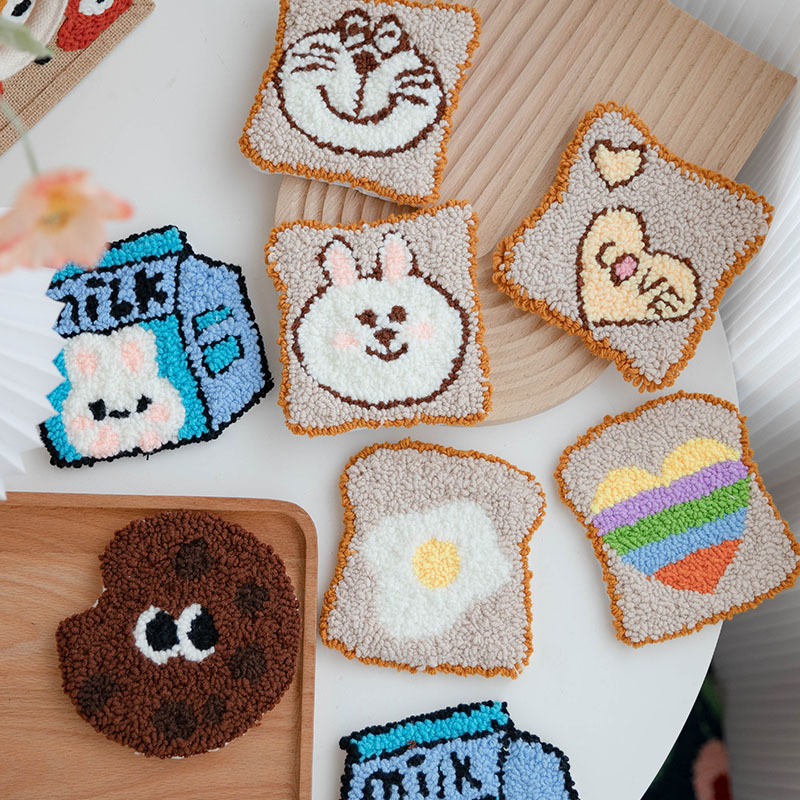 Poke embroidery handmade diy cartoon milk box toast bread desk coaster heat insulation pad novice zero Foundation