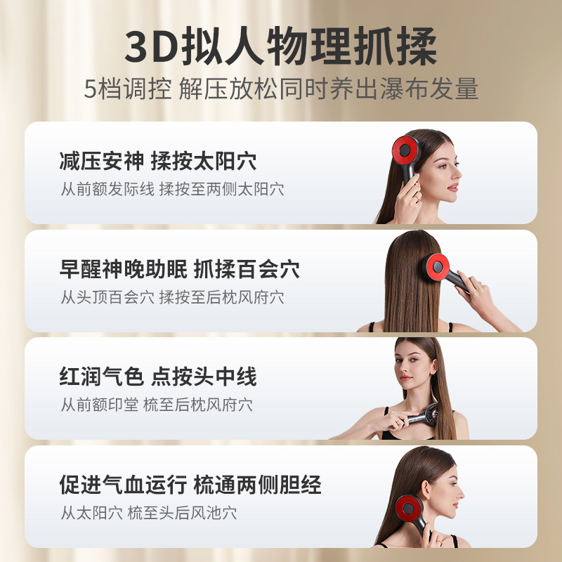 Electric Massage Comb for Scratching and Massaging Scalp, Medicated Roller Ball Guide, Hair Growth Instrument, Red and Blue Light Anti-Hair Loss and Hair Growth Comb