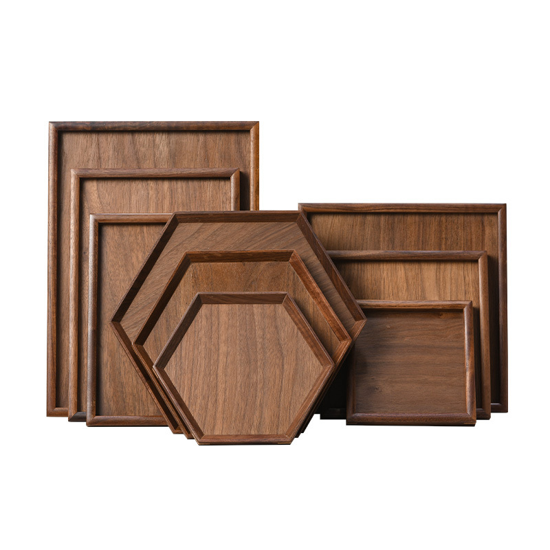Black Walnut Solid Wood Rectangular Tray Japanese Household Fruit Wooden Plate Tea Tray Fruit Tray Factory Wholesale